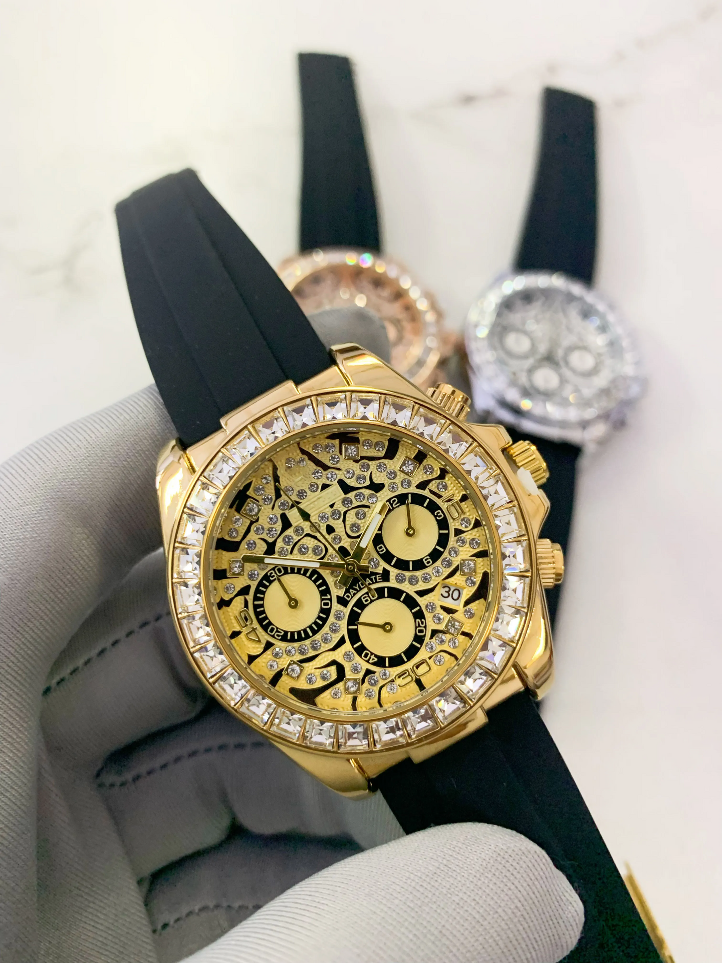 Classic Automatic RX-Tiger Watch with Diamonds, Luxury Quartz Men's Watch with Rubber Strap