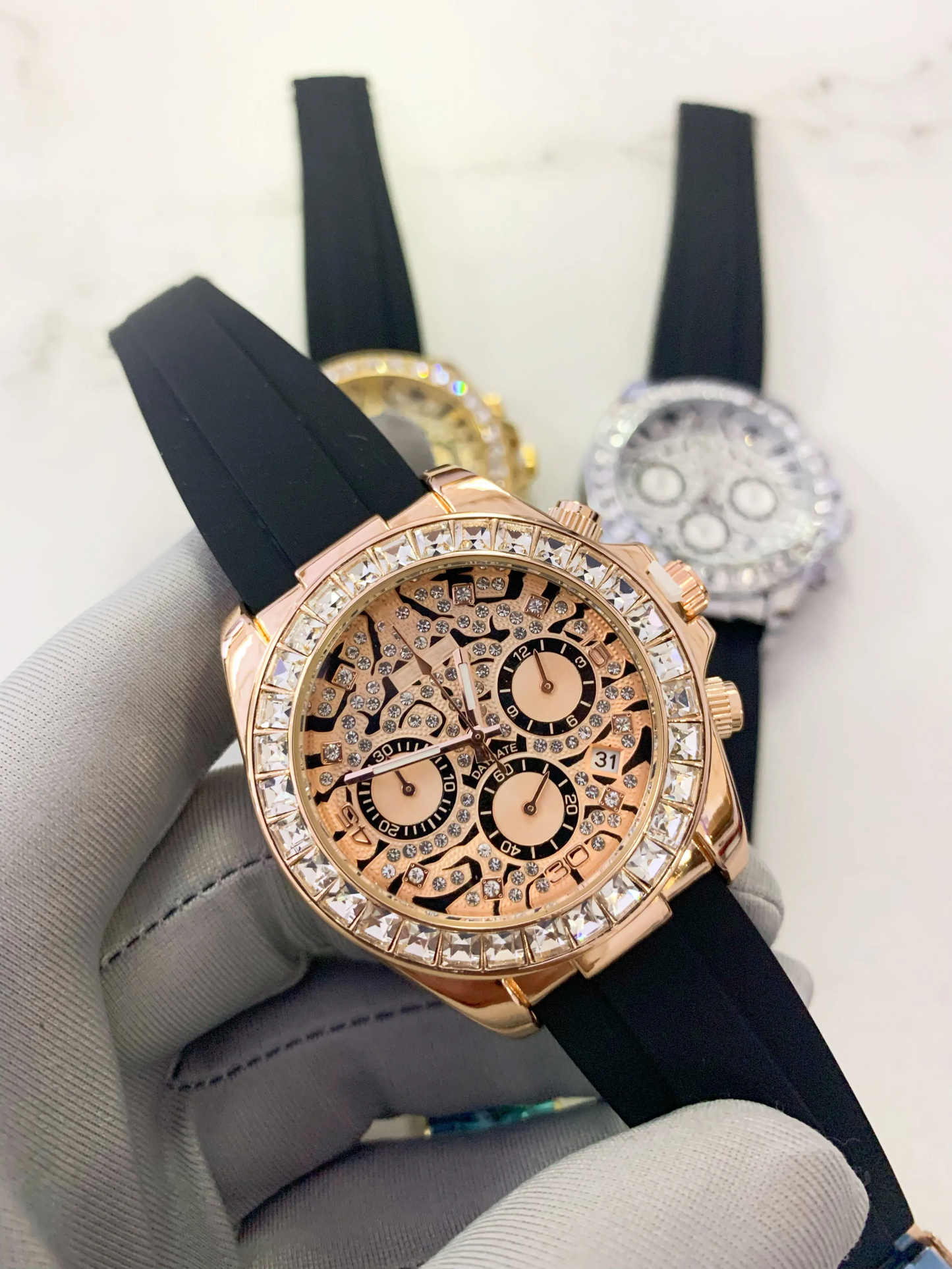 Classic Automatic RX-Tiger Watch with Diamonds, Luxury Quartz Men's Watch with Rubber Strap