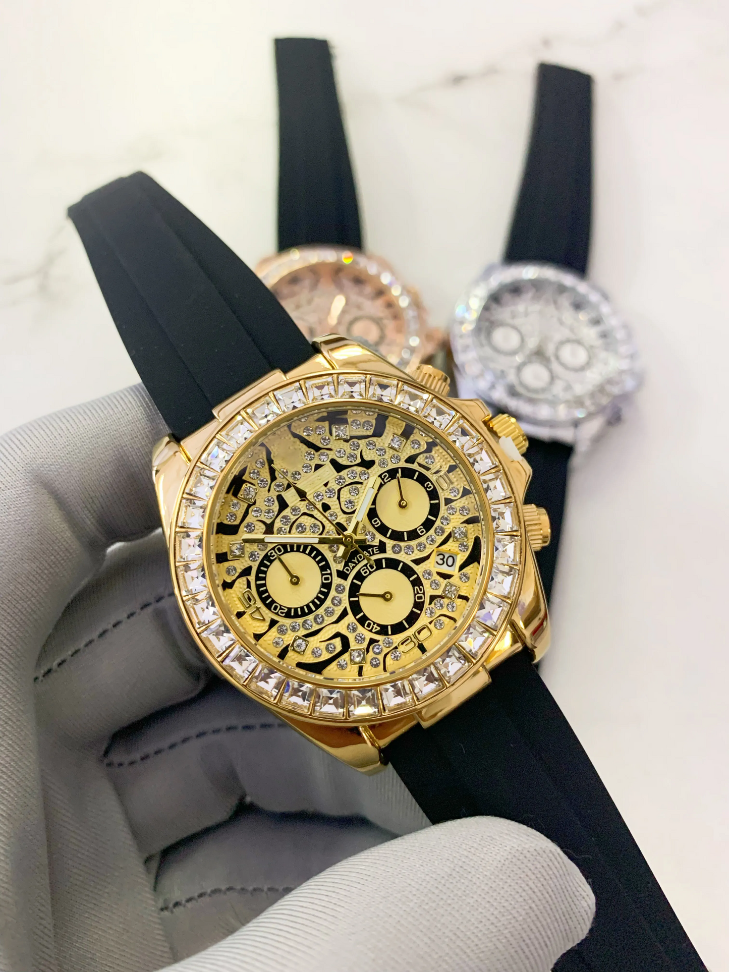 Classic Automatic RX-Tiger Watch with Diamonds, Luxury Quartz Men's Watch with Rubber Strap